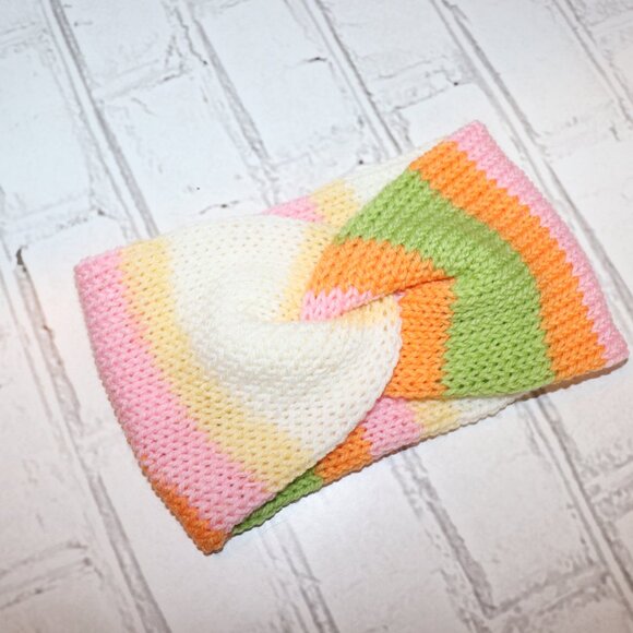 🧡💗💚 Twisted Knit Headband – Orange, Pink & Green · Handmade · One Size - Picture 2 of 4